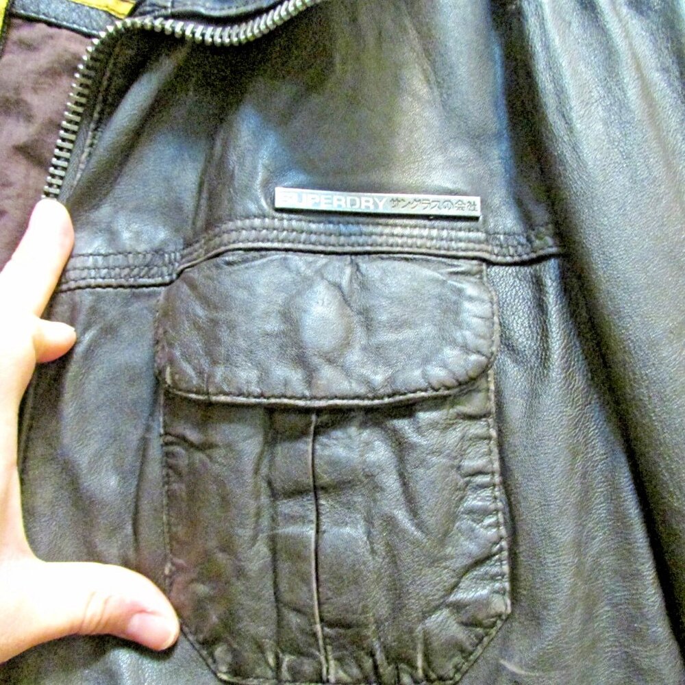 Superdry Dark Brown Leather Jacket - Picture 5 of 16